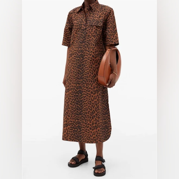 Ganni Dresses & Skirts - GANNI Leopard-Print Cotton-Poplin Shirt Dress